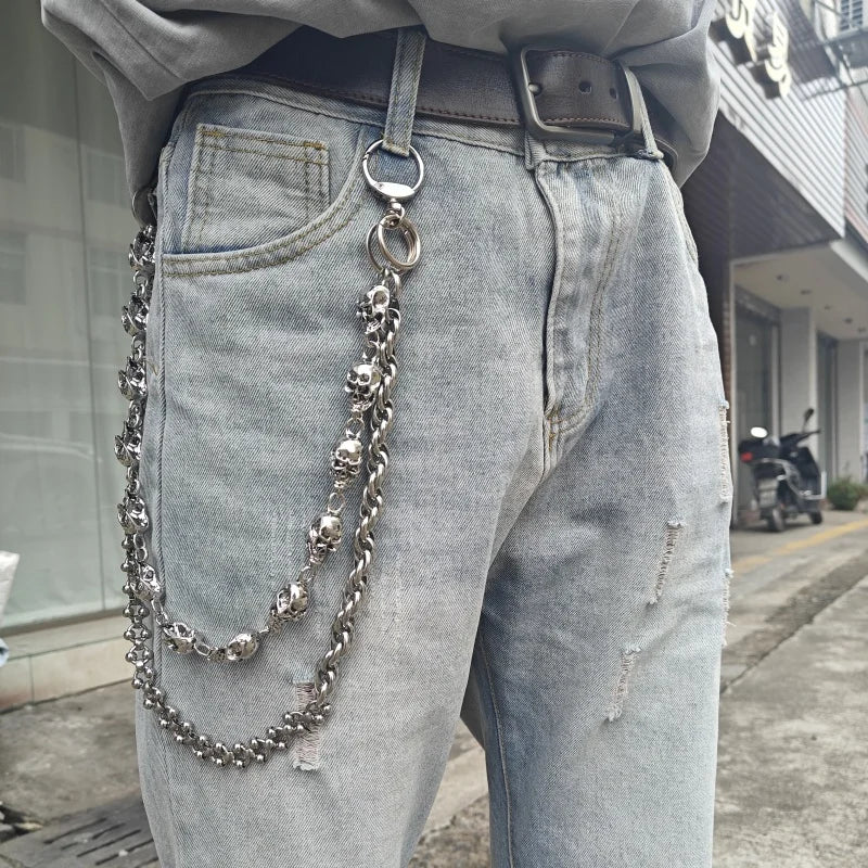 Skull Round Bead Biker Pants Chain — Stainless Steel