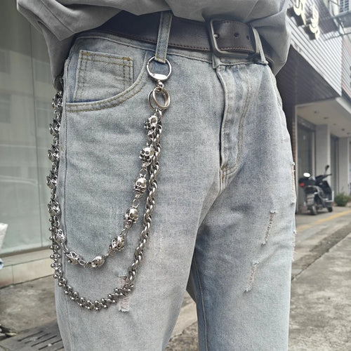 2025 New Model Skull Pants Chain Stainless Steel Round Beads Combination Locomotive Chain Punk Men And Women Luxury Accessories