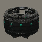 Green Eye Leopard Head & Crown Crystal Bracelet — Stainless Steel