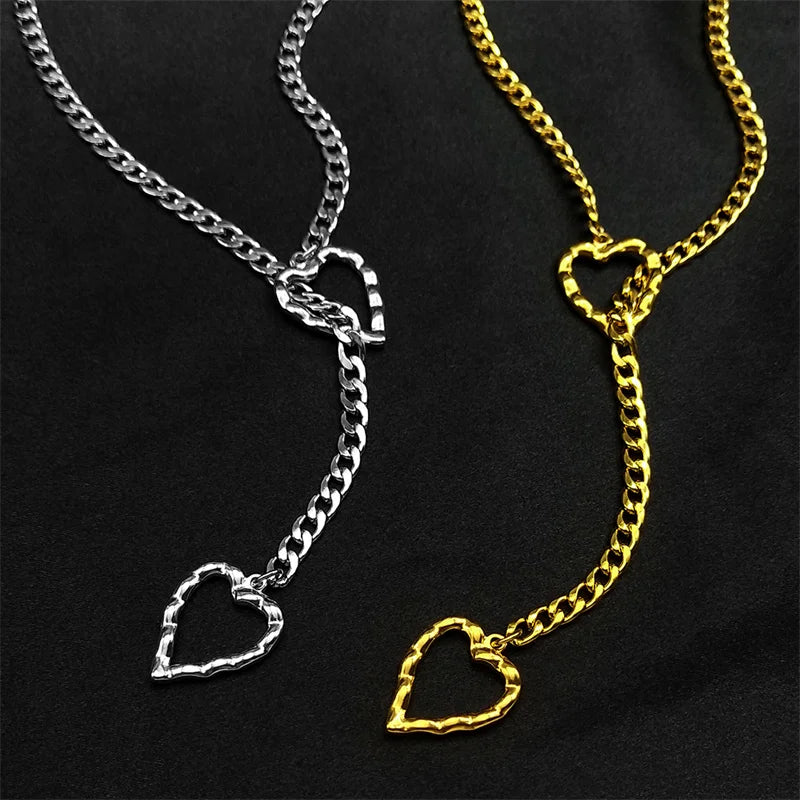 Heart O-Ring Chain Necklace — Stainless Steel