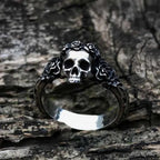 Unique Black Mens Flower Skull Ring 316L Stainless Steel Heavy Rings for Men Male Bijoux Punk Biker Fashion Party