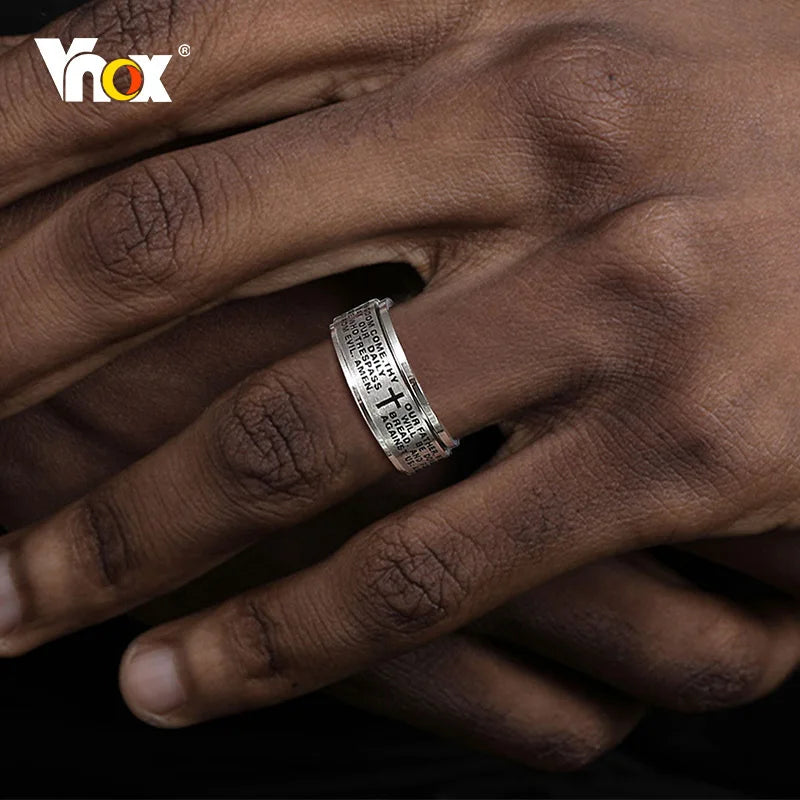 Vnox 8mm Spinner Cross Ring for Men, Bible Prayer Finger Band, Stress Release Stainless Steel Rotatable Ring, Faith