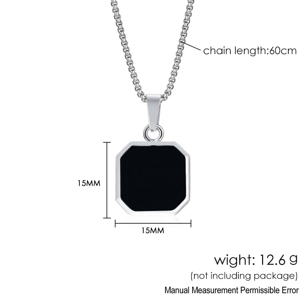 Punk Style Black Square Pendant Necklace For Men Women Hip Hop Stainless Steel Gold Color Neck Chain Rock Jewelry Cool Fashion