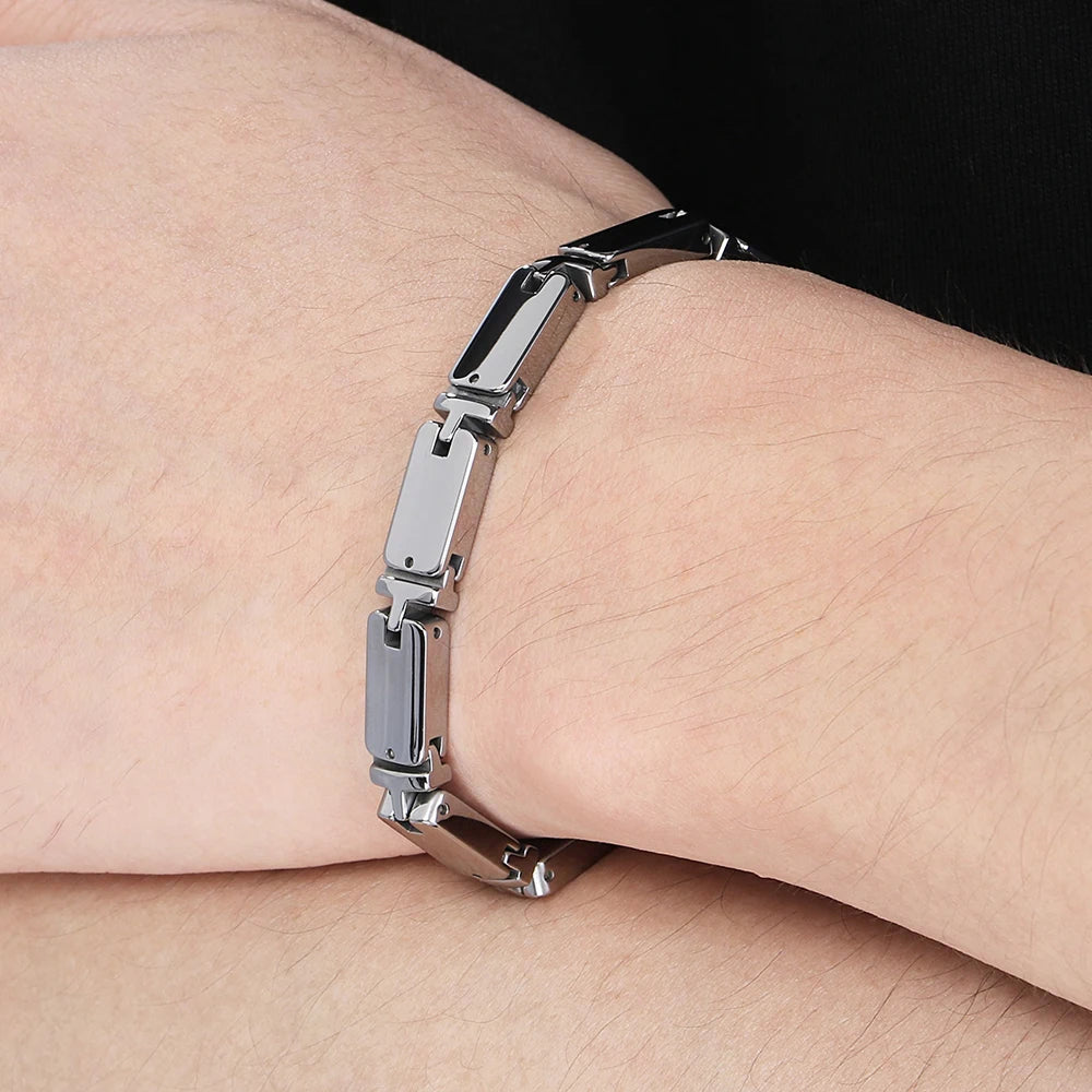 Heavy Tungsten Steel Man Bracelets for Men Woman Gold Color High Polished 7MM Width Link Chain Hand Bracelet Men