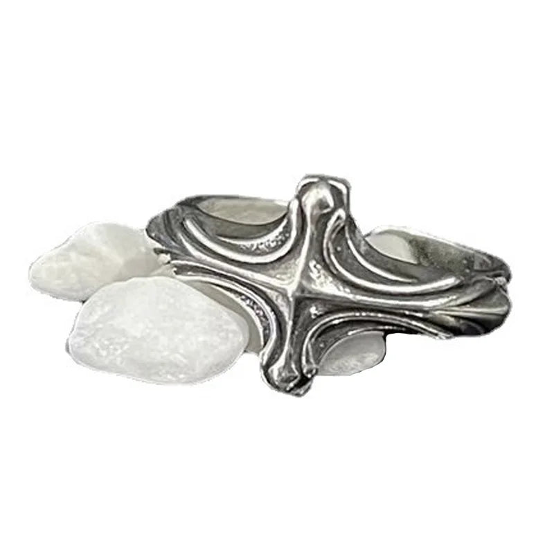 Retro Rib Cross Ring For Men Silver Color Punk Gothic Adjustable Ring Handmade Jewelry Rock Hiphop Biker Accessories Man Gift