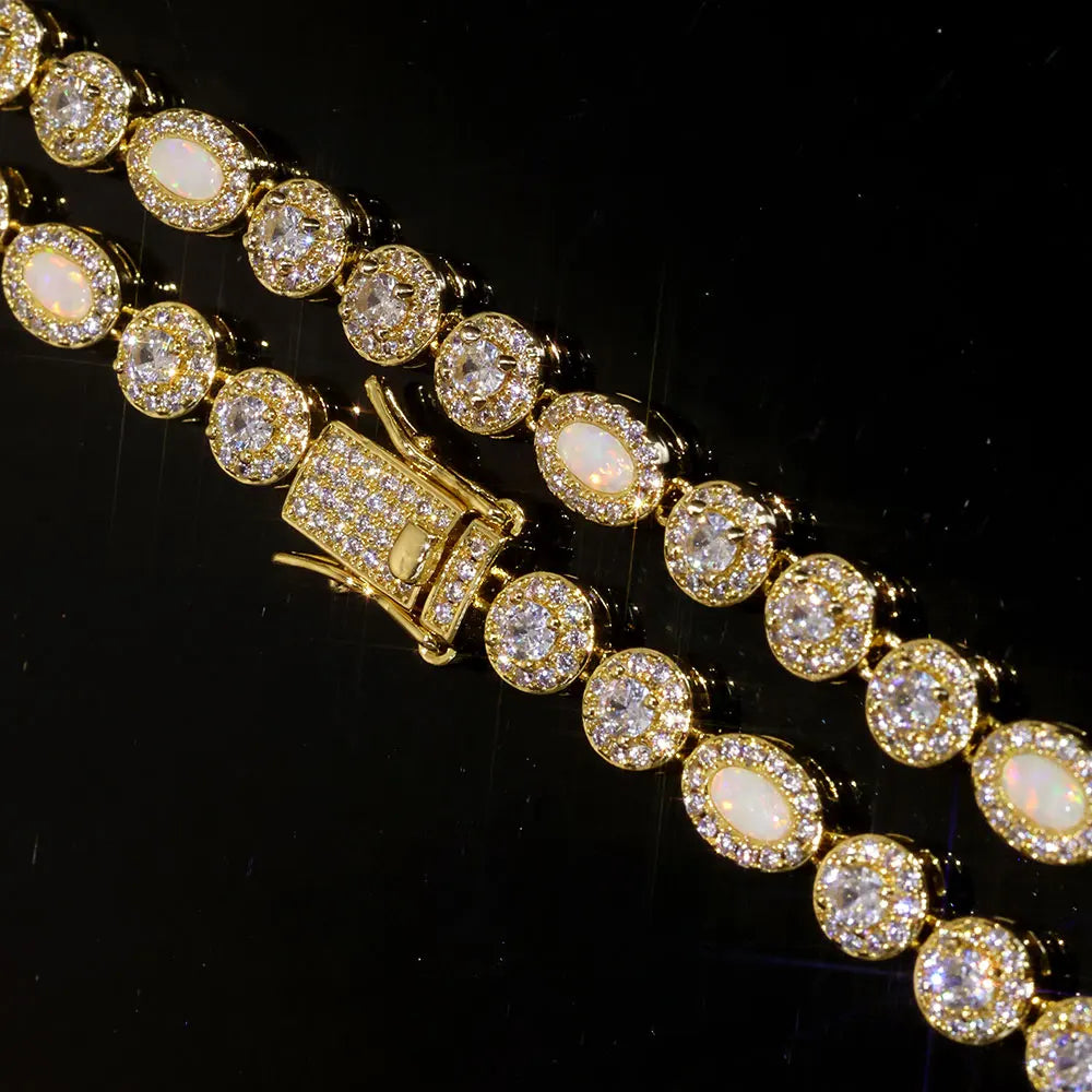 Tennis Chain Necklace Stainless Steel Opal Diamond