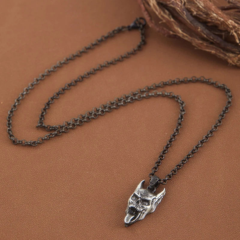 Black Skull Pendant Necklace — Wooden Box