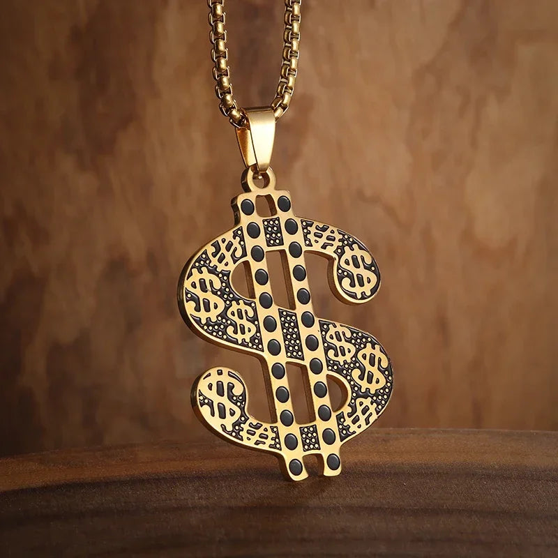 Men\'s Hip Hop Iced Out Dollar Sign Money Pendant Necklace Men\'s Punk Rap Rock Party Jewelry