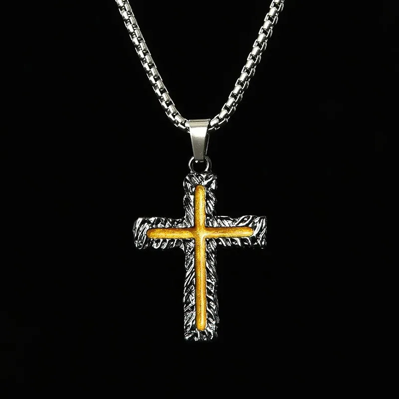 Cross Steel Pendant Yellow Lava