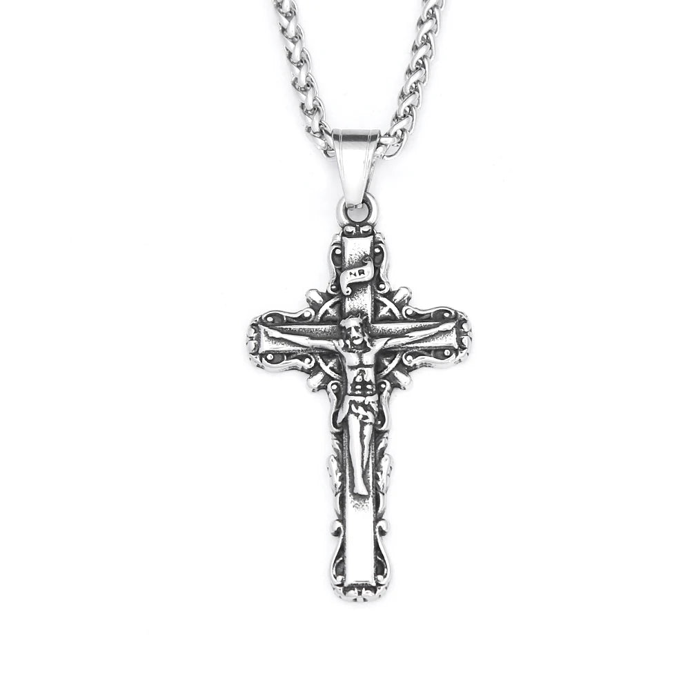 Fashion 316L Stainless Steel Christian Cross Necklace For Men Women Hip Hop Cool Religious Charm Pendant Punk Jewelry