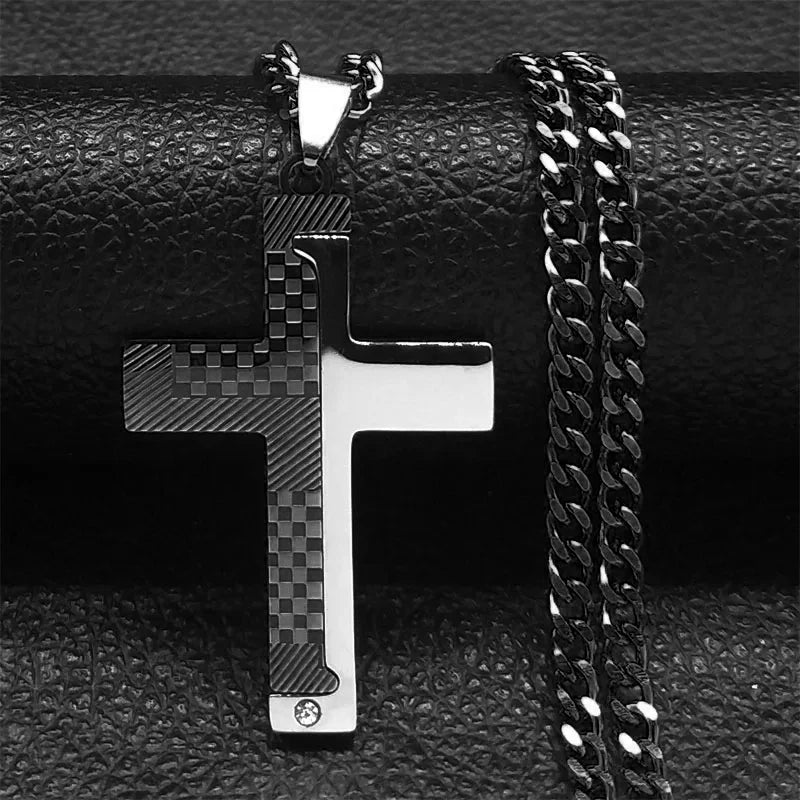 Cross Crucifix Black Pendant Goth Biker Punk Crystal