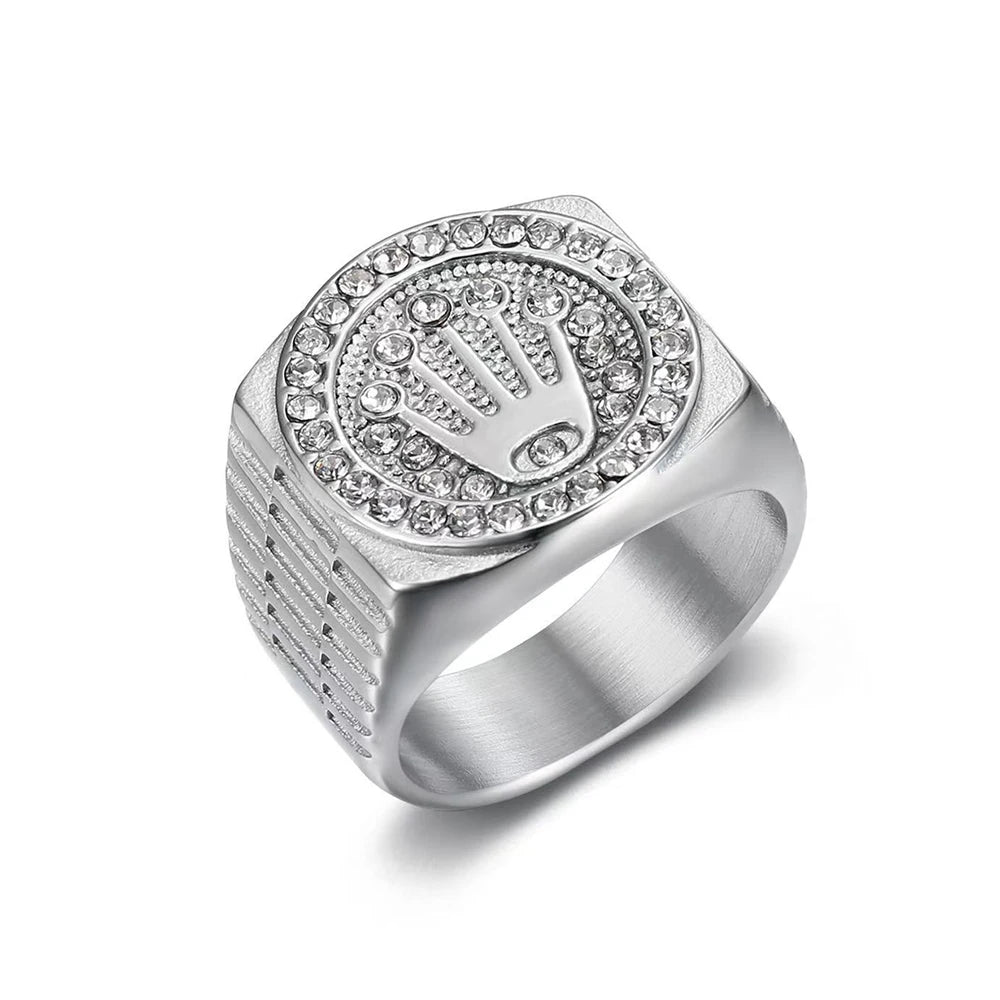 Crown & Shield Signet Ring — Gold Silver, Stainless Steel