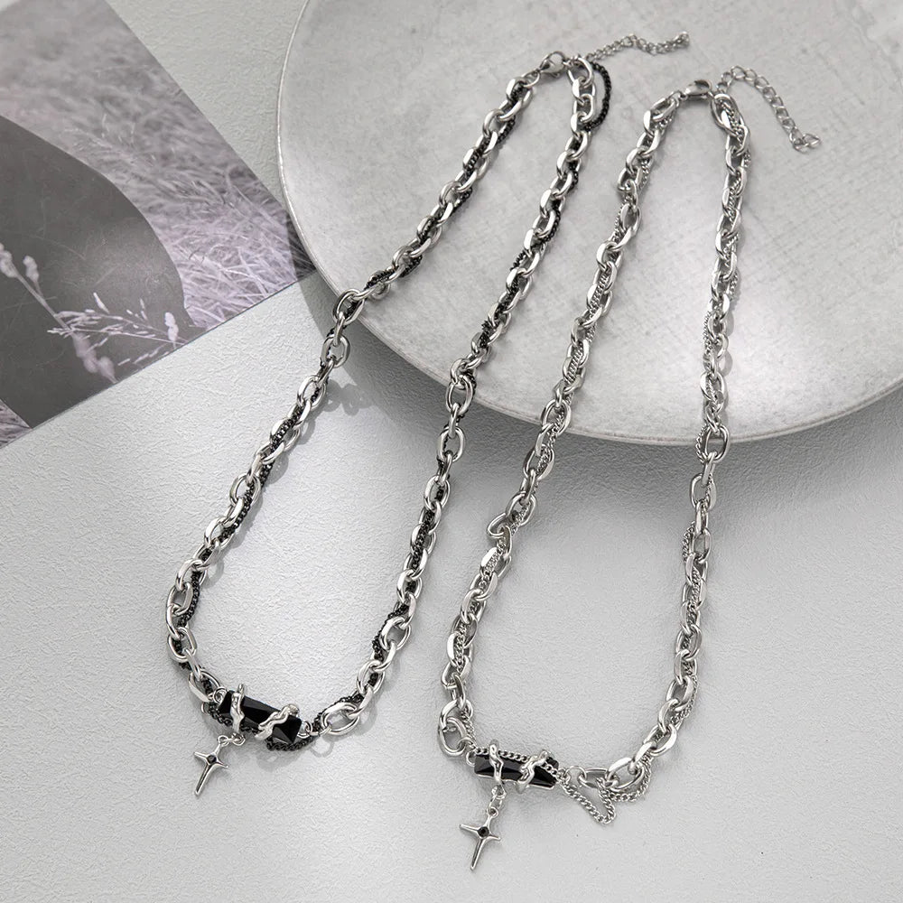 Silver Cross Pendant Chain Necklace Titanium Steel