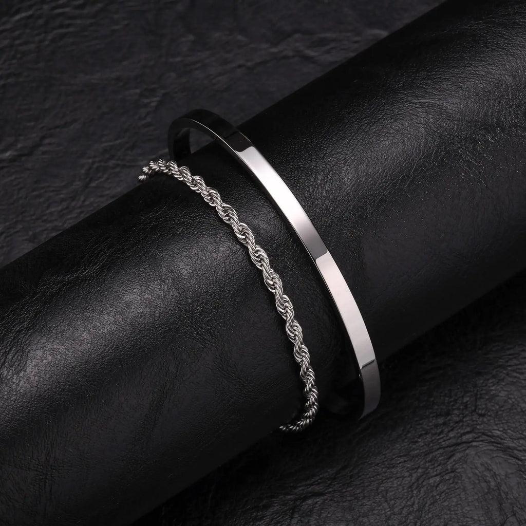 Cuff Bangle Bracelet Set — Stainless Steel