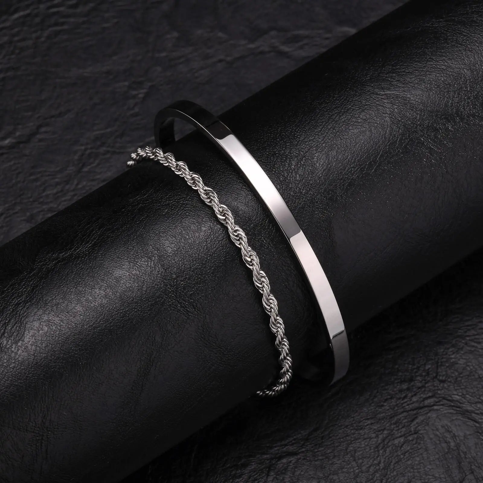 Cuff Bangle Bracelet Set — Stainless Steel