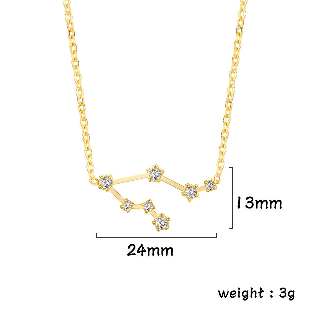 Unift Clear Zircon Zodiac Constellation Women Necklaces Star Sign Pisces Aries Taurus Pendant Fashion Horoscope Amulet Jewelry
