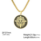 Cazador Vintage Man of Faith Lion Cross Pendant Necklace for Women Men Stainless Steel Box Chain Christian Faith Jewelry Gifts