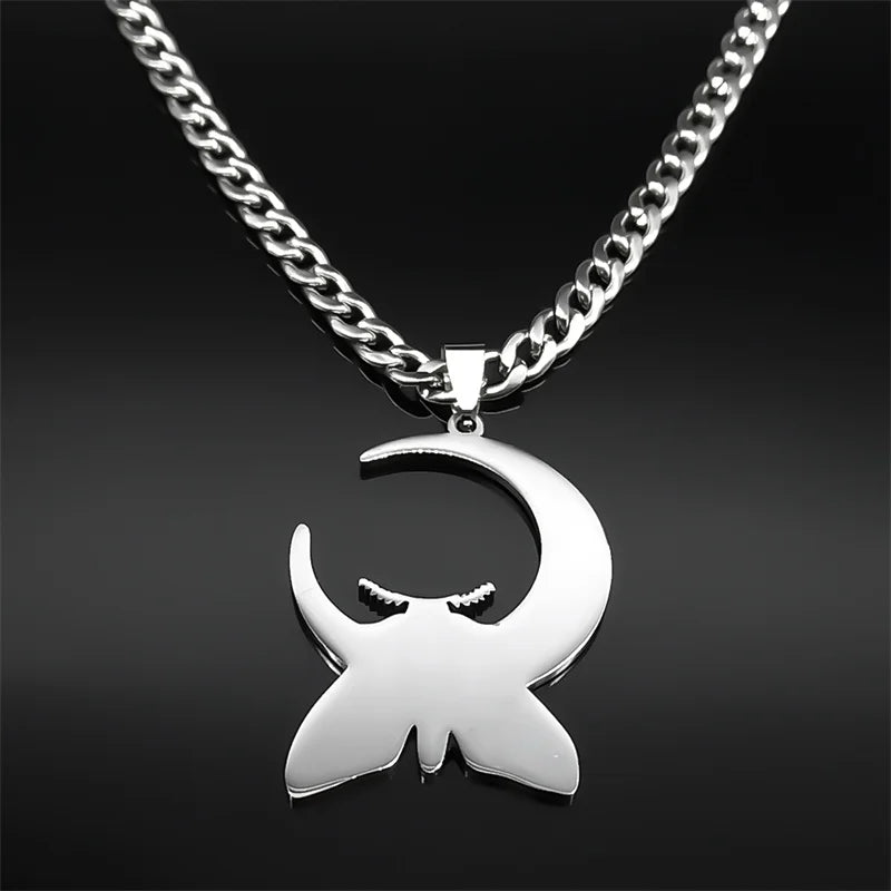Wicca Moon Moth Pendant — Stainless Steel