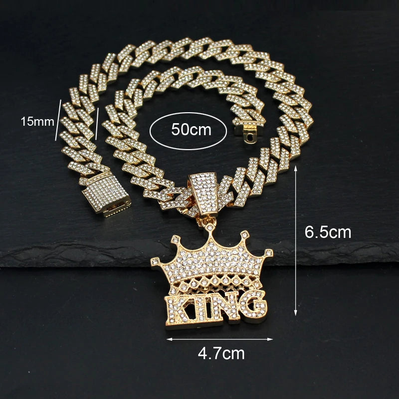 Men Women Hip Hop Big Dollar Sign Cross Pendant With 15mm Rhombus Cuban Chain Iced Out Bling Necklaces Fashion Charm Jewelry