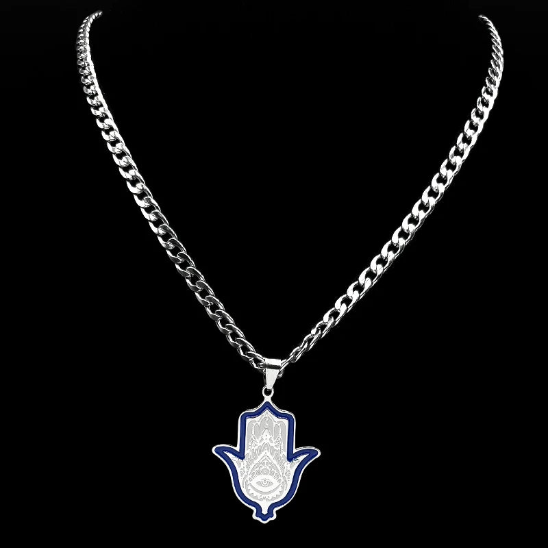 Hamsa Evil Eye Pendant Necklace — Silver
