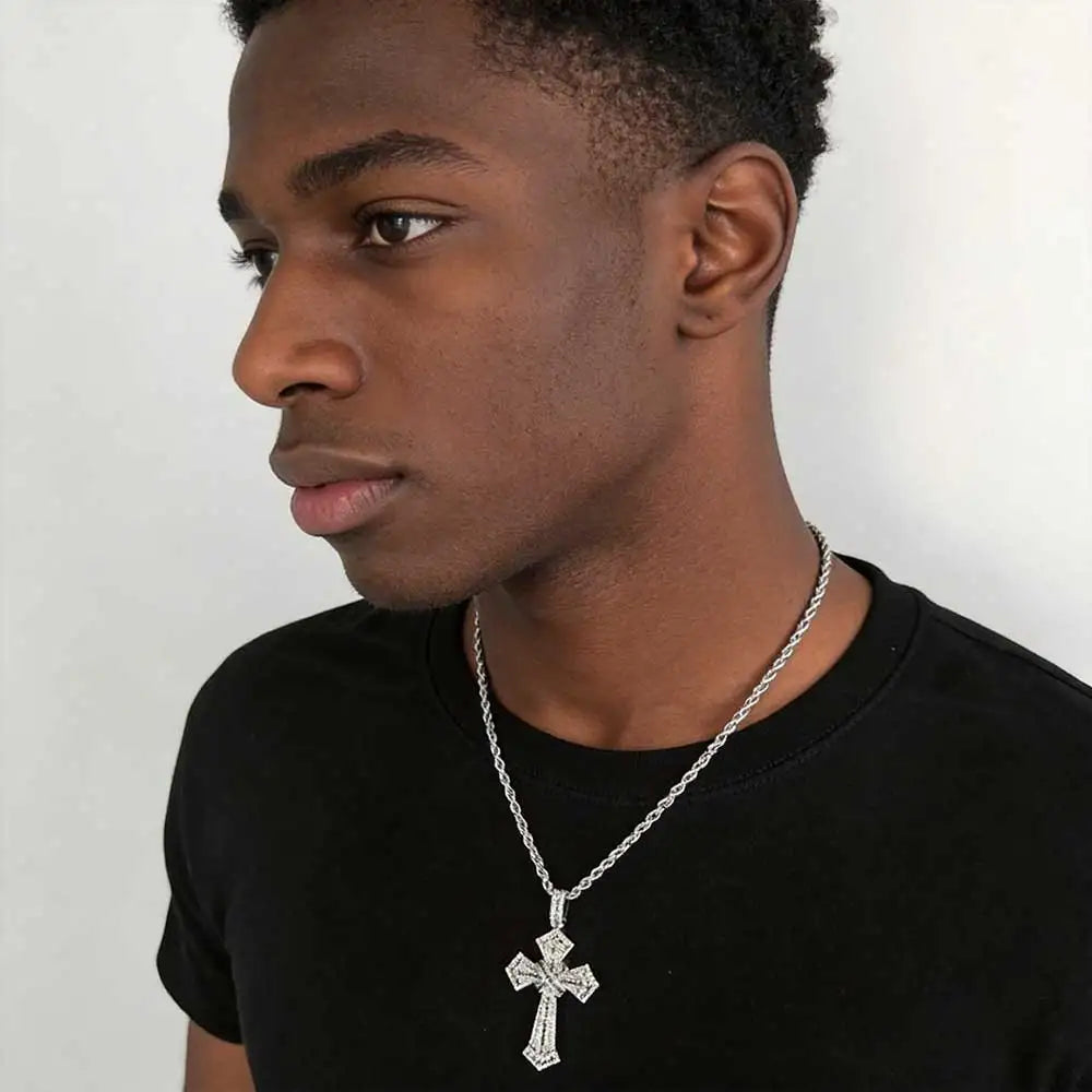 Iced Out Cross Pendant Baguette CZ Jesus