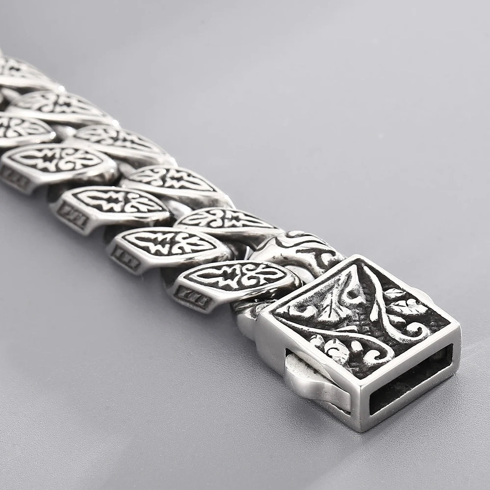 Cross Bracelet for Man Solid Stainless Steel Curb Link Chain Ancient Egyptian Style Wristband Jewelry Gifts Patterned