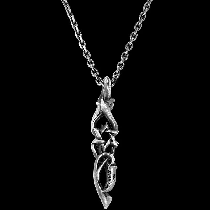 Hexagram Thorn Pendant Necklace — Silver-Tone, 60cm