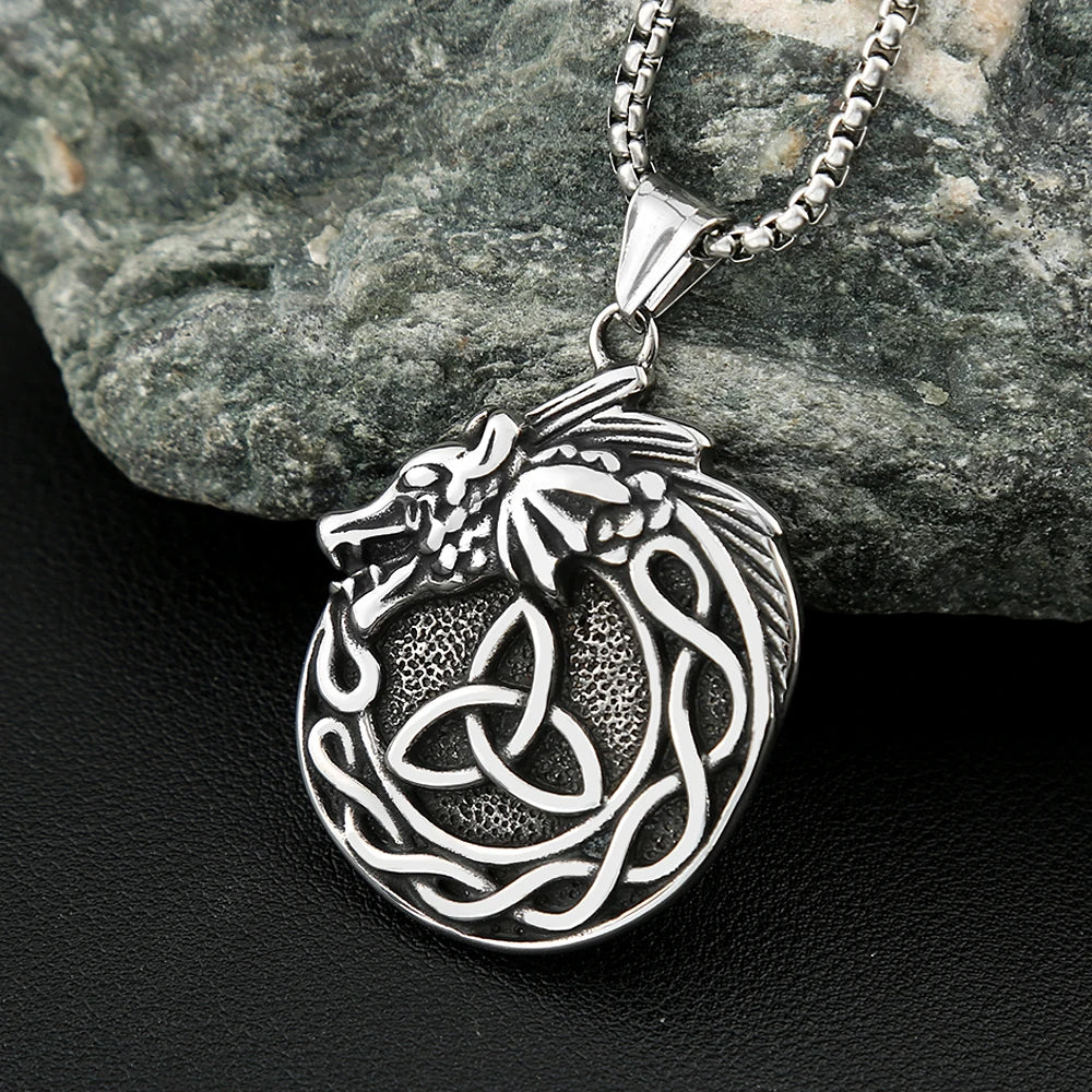 Dragon Celtic Knot Pendant — Stainless Steel
