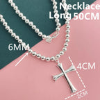 925 Sterling Silver Necklace Width 4mm/6MM Buddha Bead Chain Cross Pendant Chain for Women & Men Jewelry