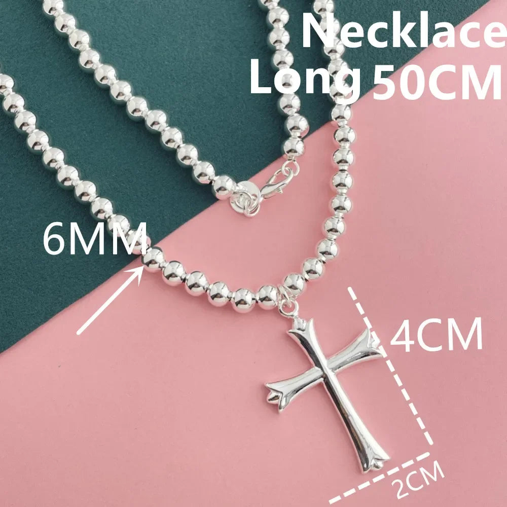 925 Sterling Silver Necklace Width 4mm/6MM Buddha Bead Chain Cross Pendant Chain for Women & Men Jewelry