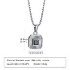 Men's Pendant Necklace,Black Square Zircon Embossing Radiation Sunburst Pendant Collars,Stylish Stainless Steel Jewelry Gifts