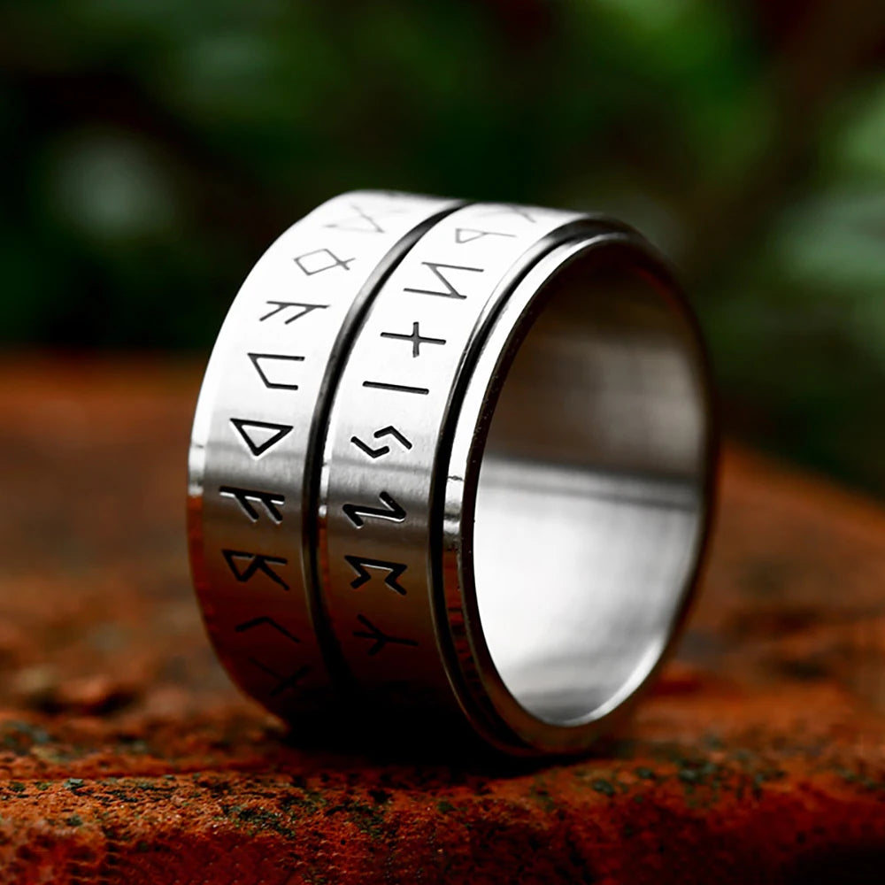 Viking Steel Ring Double Runes 316L Rotatable