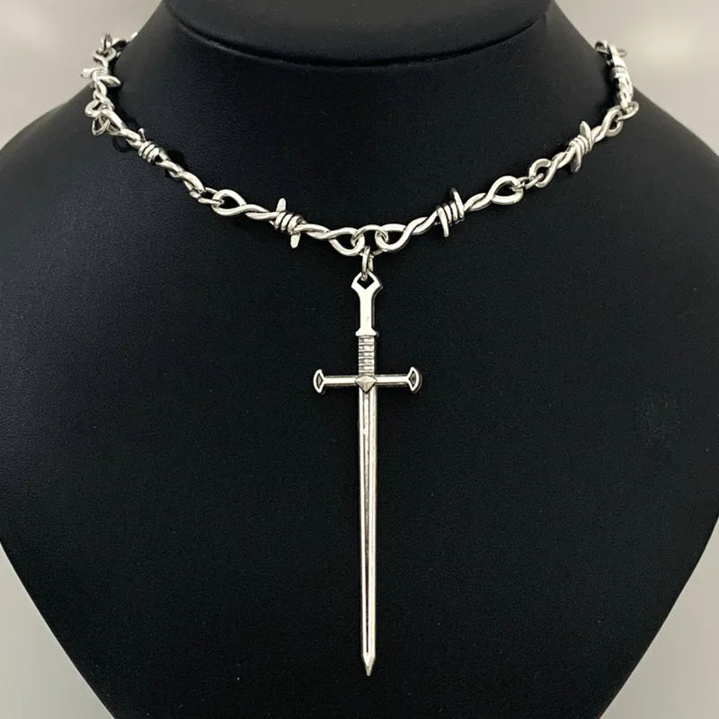 Barbed Wire Iron Heart Choker — Stainless Steel