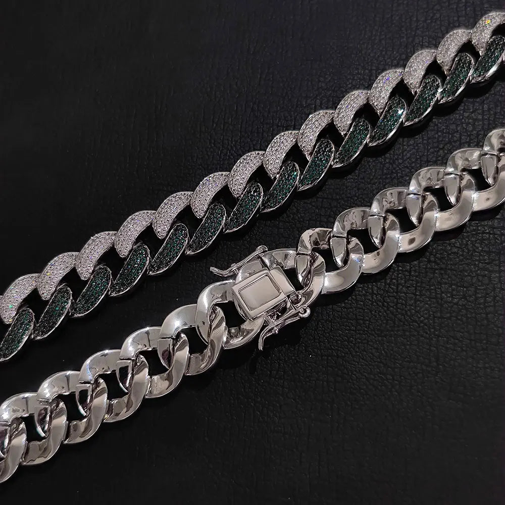 Gold Cuban Chain Necklace Iced Out 18MM 3-Row