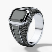 Vintage Black Stone Four-Prong Ring for Men — Two-Tone
