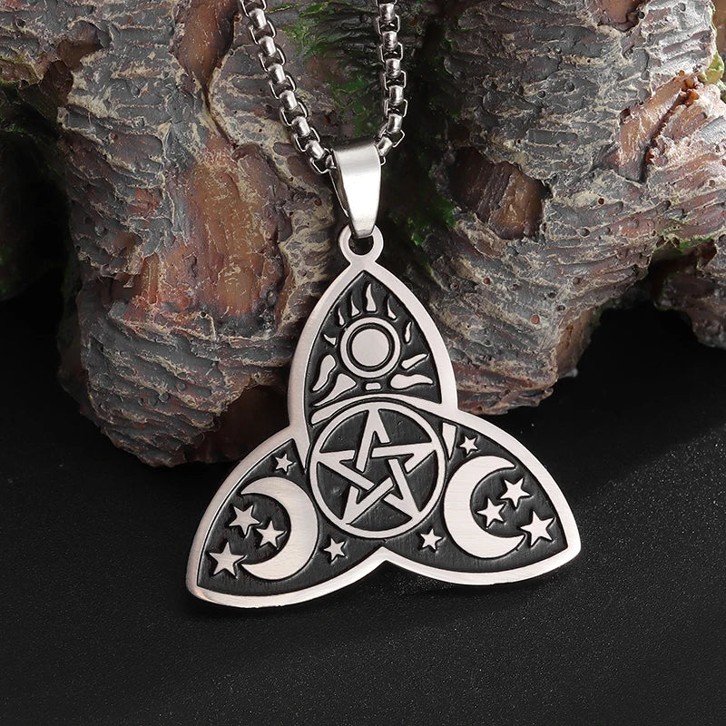 Sun Moon Star Trinity Pendant Necklace