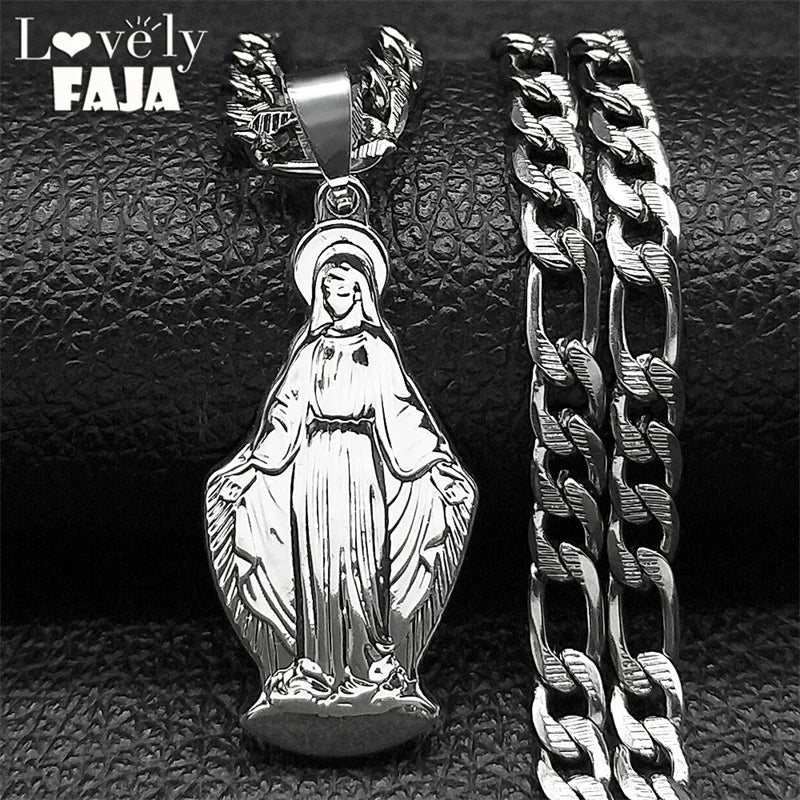 Virgin Mary Pendant Necklace — Silver