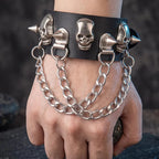 90s Gothic Skull Spike Bracelet Adjustable Punk Rock Bracelet Black Studded Faux Leather Wristband Bracelet for Men