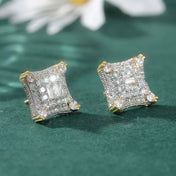 Fashion Hip Hop Inlaid Synthetic Zirconia Square Stud Earrings for Men Women Party Daily Versatile Jewelry Crafts