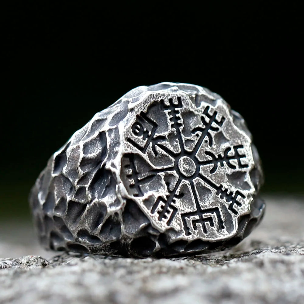 2023 NEW Men's 316L Stainless-Steel Rings Viking Runes Compass Totem Odin Meteorite Fashion Jewelry for Gift Free Shipping