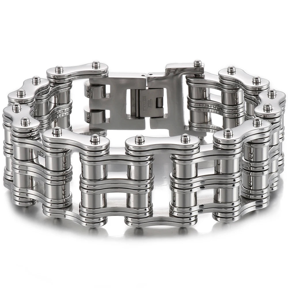 Punk Rocker Bikers' Bracelet for Man 24MM Width Stainless Steel Bicycle Link Chain Men's Bracelets Wristband Jewelry