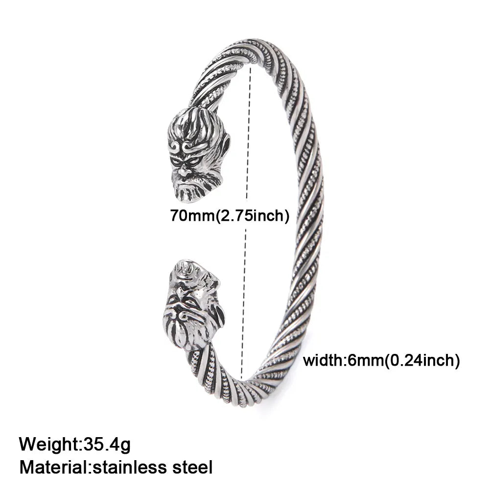 My Shape Viking Animal Cuff Bangles for Men Punk Wolf Lion Leopard Skeleton Stainless Steel Bracelet Nordic Vintage