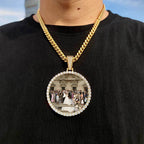 HHIOK Customized Necklaces Circle Chain Picture Personalized Diamond Memory Pendant with Photo Wing Design Gift for Men
