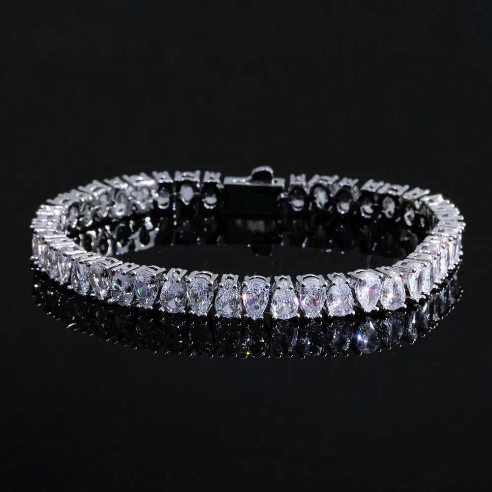 Silver Tennis Chain Necklace Teardrop CZ
