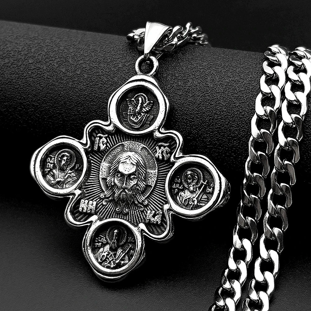 Orthodox Pantocrator Jesus IC XC Cross Necklace — Stainless Steel