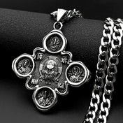 Orthodox Four Saints Pantocrator Jesus Christ IC XC Cross Pendant Necklace Antiqued Stainless Steel Silver Color Faith Jewelry