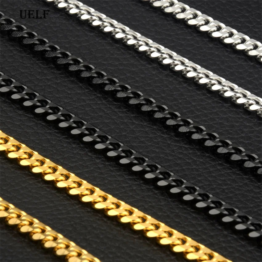 Stainless Steel Chain Necklace for Men Women Curb Cuban Link Chain Gold Color Silver Color Punk Choker Fashion Male Jewelry Gift