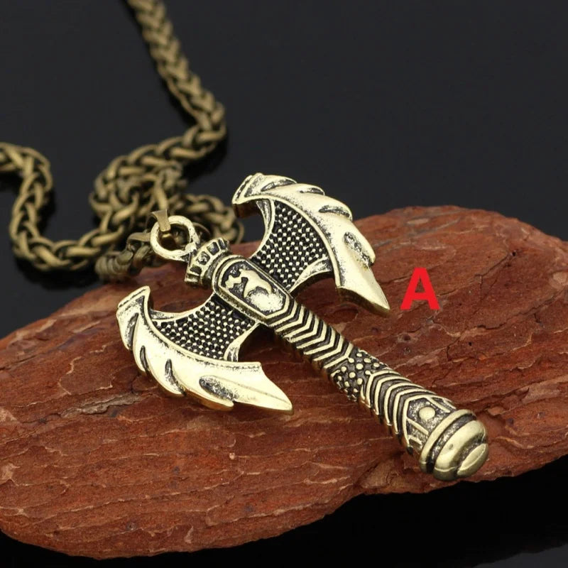 Fashion Axe Pendant Necklace Bronze Silver Axe Viking Pendants Viking Slavic Necklaces Punk Choker Jewelry Wholesale Accessories