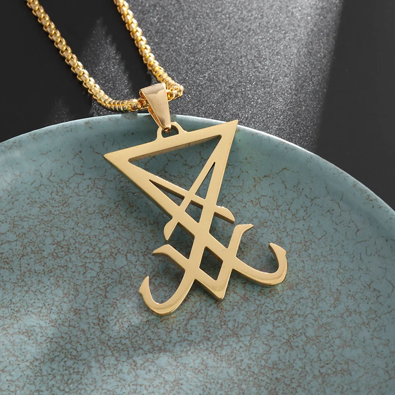 Stainless Steel Gothic Mysterious Ghost Death Band Symbol Pendant Necklace Personalized Punk Jewelry for Men and Women