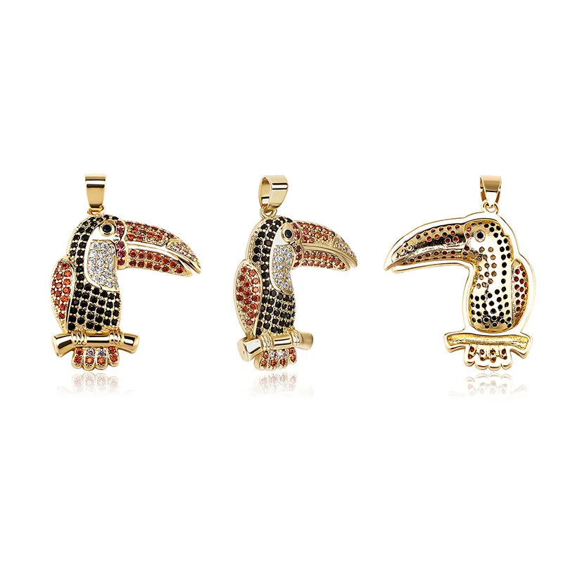 Iced Out Bird Pendant Necklace Colorful CZ